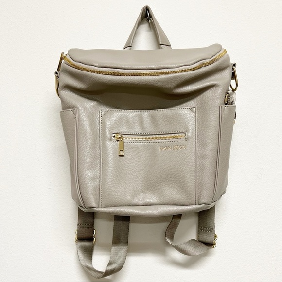 Fawn Design Gray Vegan Leather The Original 12 Pocket Diaper Bag Backpack - Picture 1 of 16
